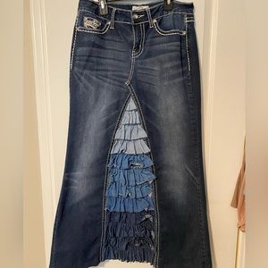 Jean skirt made from pants with custom ruffles on front
